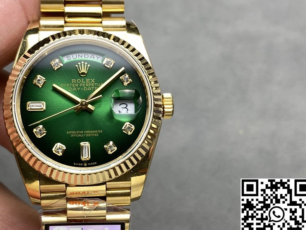 Gold Yellow Factory Rolex QF Date Steel Dial Green Day v5 Tungsten 36mm M128238-0069 1223